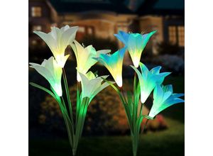 9771353155204 - Solar-Gartenleuchten für den Außenbereich 8 Lily Flower mehrfarbig mit wechselnden LED-Solarpfählen Garten Terrasse Hof (Blau Weiß) - Minkurow