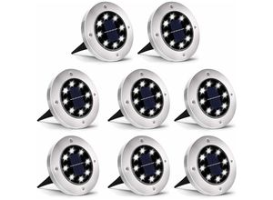 9771353158922 - Solarleuchten Außen 8 LEDs 8er Pack Spot Solarleuchten Garten wasserdicht IP65 Rasen Deko Licht für Weg Garten Terrasse Hof Rasen Kaltweiß 8 Stück