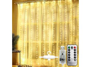 9771353161441 - Vorhang Lichterkette 300LEDs 3mx3m Indoor Lichterkette usb Schnittstelle IP44 Wasserdicht 8 Lichtmodi Warm Blank Raumdekoration Verschiedene