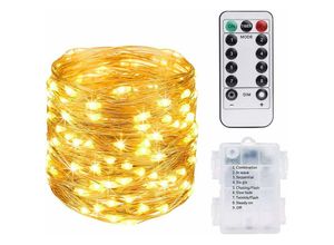 9771353161571 - Lichterkette 10m 100LEDs Kupferdraht Lichterkette Batteriebetrieben mit Fernbedienung für Fasching Party Geburtstag Hochzeit Garten IP65 - Warmweiß