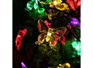 9771353164664 - Minkurow - 5 Meter led Solar Lichterkette 20 Bunte Schmetterlinge Dekoration Beleuchtung für Weihnachten Partys Festivals 2 Beleuchtungsmodi (rgb)