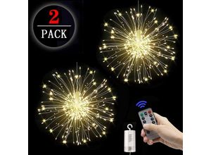 9771353164671 - Minkurow - 2 Stück Feuerwerk Lichterkette Starburst Lights 120 LEDs Kupferdraht Feuerwerk Lichterkette mit Fernbedienung 8 Leuchtmodi Wasserdicht für