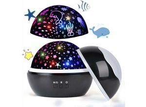 9771353169713 - Minkurow - LED-Sternenhimmel-Projektor Baby-Nachtlicht Ocean World 2-in-1-Projektionslampe mit USB-Kabel (Schwarz)