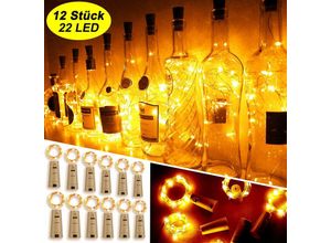 9771353170566 - Minkurow - Flaschenlicht 12 Stück 20 LEDs 2m Flaschenbeleuchtung Warmweiß Lichterkette Kupferdraht Weinflaschenbeleuchtung Kork Lichterkette