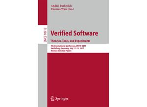 9783319723075 - Verified Software Theories Tools and Experiments Kartoniert (TB)
