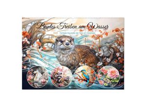 9783383886942 - Buntes Treiben am Wasser - Fantasie Aquarelle der Tiere am Gewässer (Wandkalender 2025 DIN A2 quer) CALVENDO Monatskalender