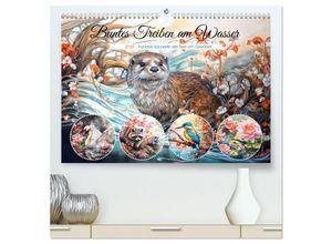 9783383887697 - Buntes Treiben am Wasser - Fantasie Aquarelle der Tiere am Gewässer (hochwertiger Premium Wandkalender 2025 DIN A2 quer) Kunstdruck in Hochglanz