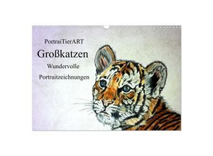 9783383956959 - PortraiTierART Großkatzen - Wundervolle Portraitzeichnungen (Wandkalender 2025 DIN A3 quer) CALVENDO Monatskalender