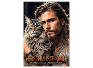 9783383968877 - Verschmuste Kerle - Muskeln Tattoos und Miezekatzen (Wandkalender 2025 DIN A2 hoch) CALVENDO Monatskalender