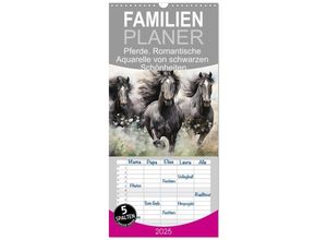 9783457133859 - Familienplaner 2025 - Pferde Romantische Aquarelle von schwarzen Schönheiten mit 5 Spalten (Wandkalender 21 x 45 cm) CALVENDO