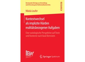 9783658139278 - Kontextwechsel als implizite Hürden realitätsbezogener Aufgaben - Nikola Leufer Kartoniert (TB)