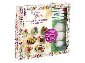 9783735891570 - Kreativ-Set Sags mit Blumen - Florale Botschaften auf Steinen Mit Anleitungsbuch und Material - Ludmila Blum Taschenbuch