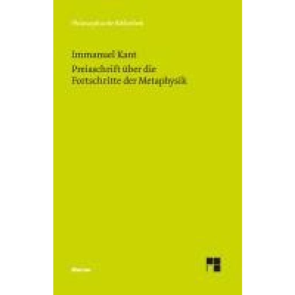 9783787346776 - Kant Immanuel Preisschrift über die Fortschritte der Metaphysik