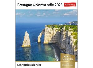 9783840034794 - Bretagne & Normandie Sehnsuchtskalender 2025 - Wochenkalender mit 53 Postkarten