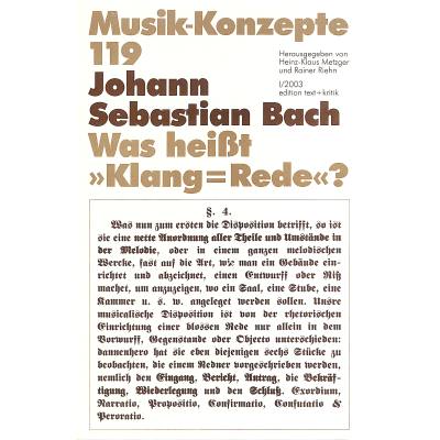 9783883777313 - Musik Konzepte 119 - Bach J S - was heisst Klang Rede