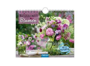 9783988022479 - Notizkalender Querformat Notizkalender Blumen 2025 mit 12 Postkarten