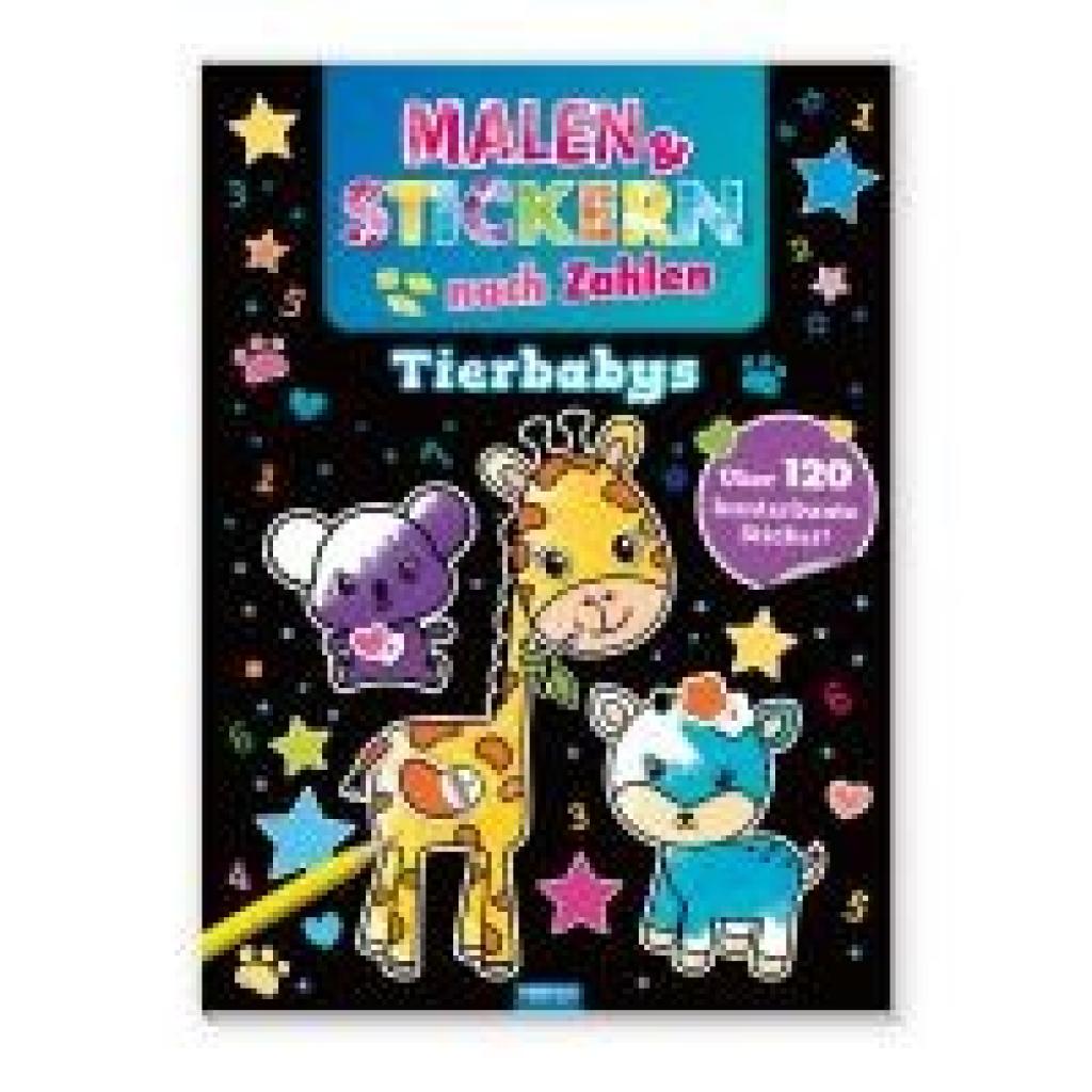 9783988023414 - Trötsch Beschäftigungsbuch Malbuch Malen und Stickern nach Zahlen Tierbabys