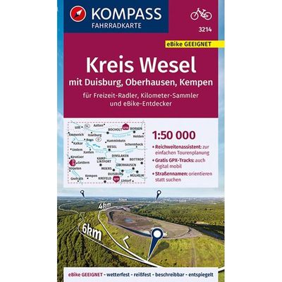 9783990446850 - KOMPASS Fahrradkarte 3214 Kreis Wesel mit Duisburg Oberhausen Kempen mit Knotenpunkten 150000 Karte (im Sinne von Landkarte)