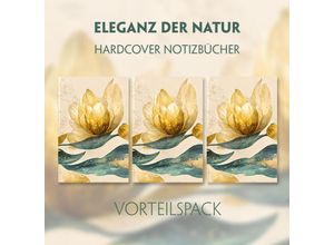 9783991128069 - Eleganz der Natur - 3er Vorteilspack - Premium Hardcover-Notizbuch A5 Soft Touch mit linierten Seiten verzaubert durch goldenen Blütencharme 3 Teile