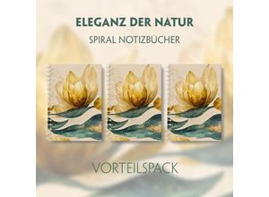 9783991128076 - Eleganz der Natur - 3er Vorteilspack - Premium Spiral-Notizbuch A5 Soft-Touch verzaubert durch goldenen Blütencharme 3 Teile