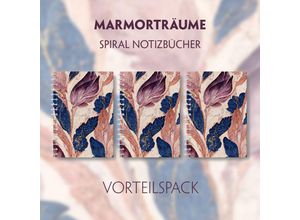 9783991128090 - Marmorträume - 3er Vorteilspack - Premium Spiral-Notizbuch A5 Soft-Touch liniert Violett-blaue Marmorillusion mit schimmernden goldenen Details 3 Te