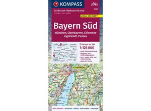 9783991217428 - KOMPASS Großraum-Radtourenkarte 3712 Bayern Süd Oberbayern Chiemsee Ingolstadt Passau München 1125000 Karte (im Sinne von Landkarte)