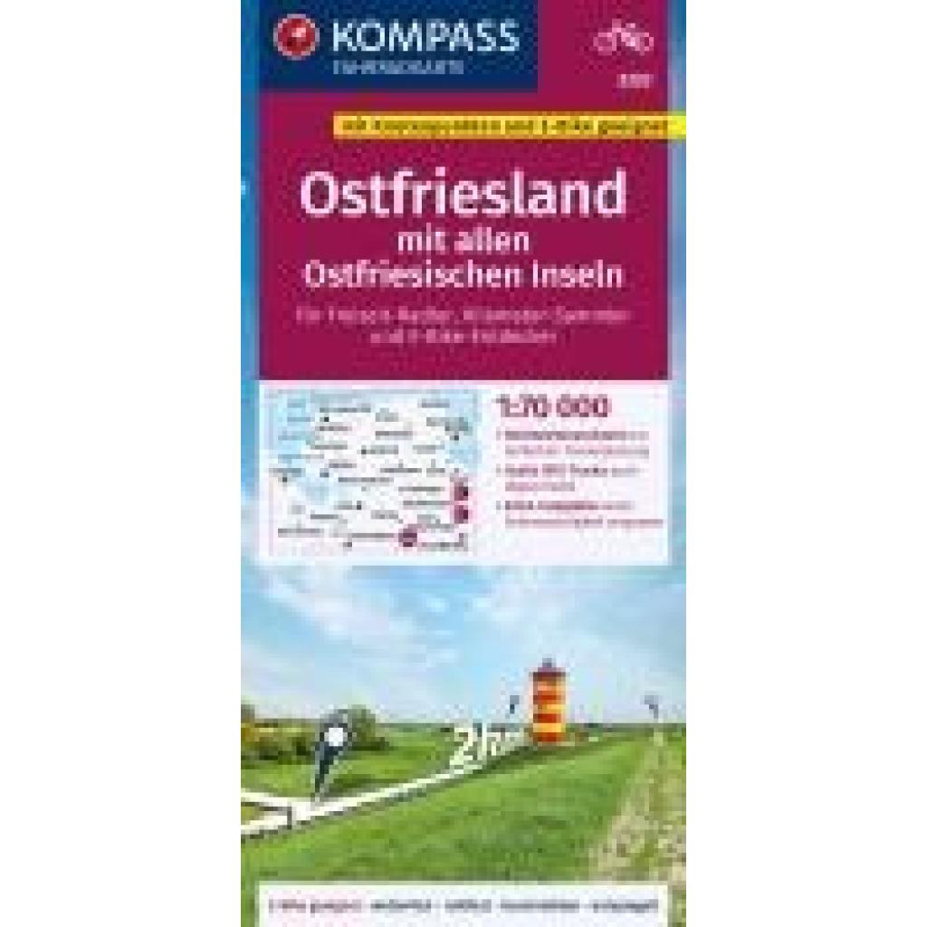 9783991541653 - KOMPASS Fahrradkarte 3322 Ostfriesland mit allen Ostfriesischen Inseln mit Knotenpunkten 170000