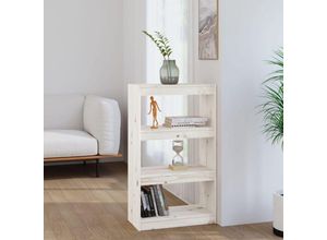 9785489427951 - Raumteiler Bücherregal Paravent mit 3 geräumigen Fächern ausgestattet Bücherschrank Weiß 60x30x1035 cm Massivholz Kiefer -BNC18495