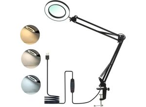 9789585368835 - LED-Lupenlampe mit Klemme 3-Farben-Schreibtischlampe mit 10-stufiger 5-fach einstellbarer Helligkeit zum Drucken geeignet für Zuhause und Büro zum