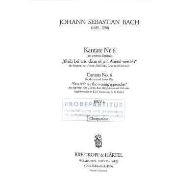 9790004406007 - Kantate 6 bleib bei uns denn es will Abend werden BWV 6