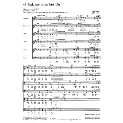 9790007081805 - O Tod wie bitter bist du (aus 3 Motetten op 110)