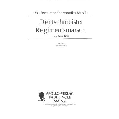 9790203908012 - DEUTSCHMEISTER REGIMENTSMARSCH OP 6