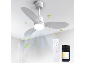 9795002629779 - Maerex - Deckenventilator mit LED-Beleuchtung Fernbedienung und app 6 Geschwindigkeiten Sommer-Winter doppelte Höhe – Weiß – 36 Zoll