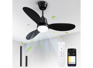 9795002629786 - Maerex - Deckenventilator mit LED-Beleuchtung Fernbedienung und app 6 Geschwindigkeiten Sommer-Winter doppelte Höhe – Schwarz – 36 Zoll